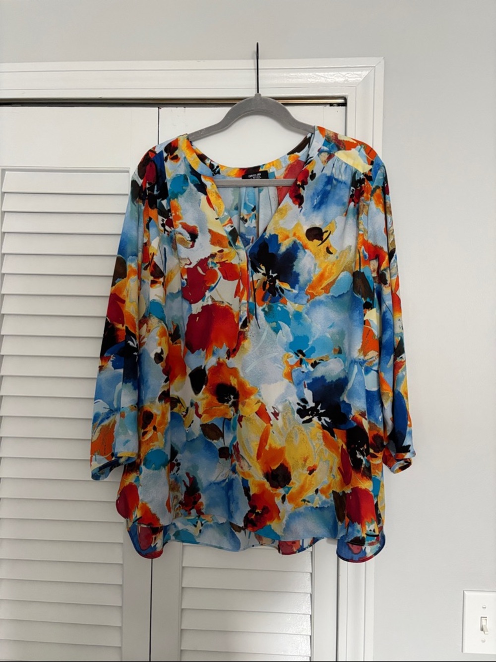 Vibrant Floral Watercolor Long-Sleeve Blouse - Multi